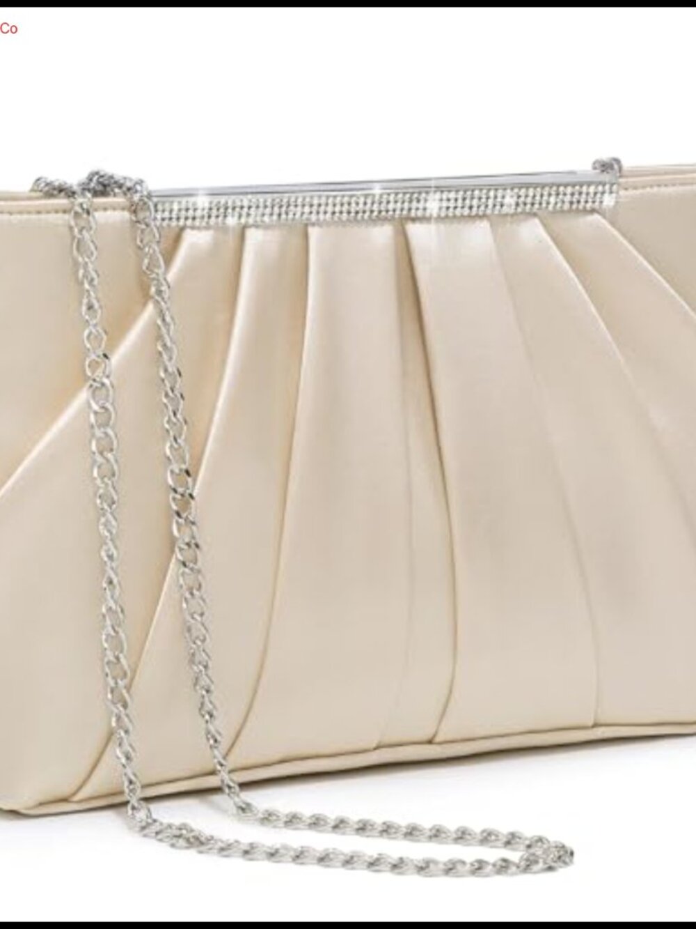 Pleated Rhinestone Evening Clutch Formal Handbag Detachable Chain Strap